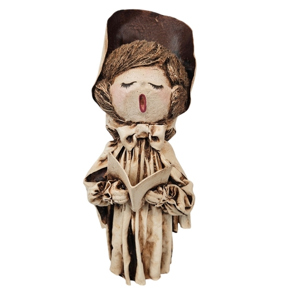 Vintage Minimalist Paper Mache‎ Boy & Girl 12" Christmas Caroler Set of 2 - Picture 7 of 10